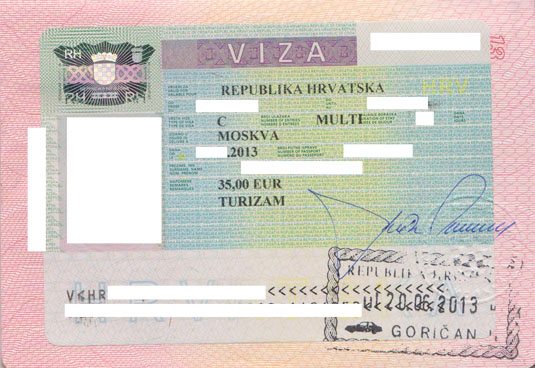 Примерный образец визы в Хорватию